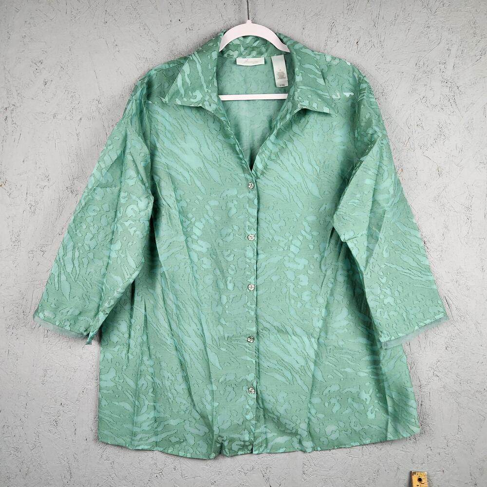 JH Collectibles Shirt Womens 2XL Button Front 3/4 Sleeve Jacquard Plus Size Camo